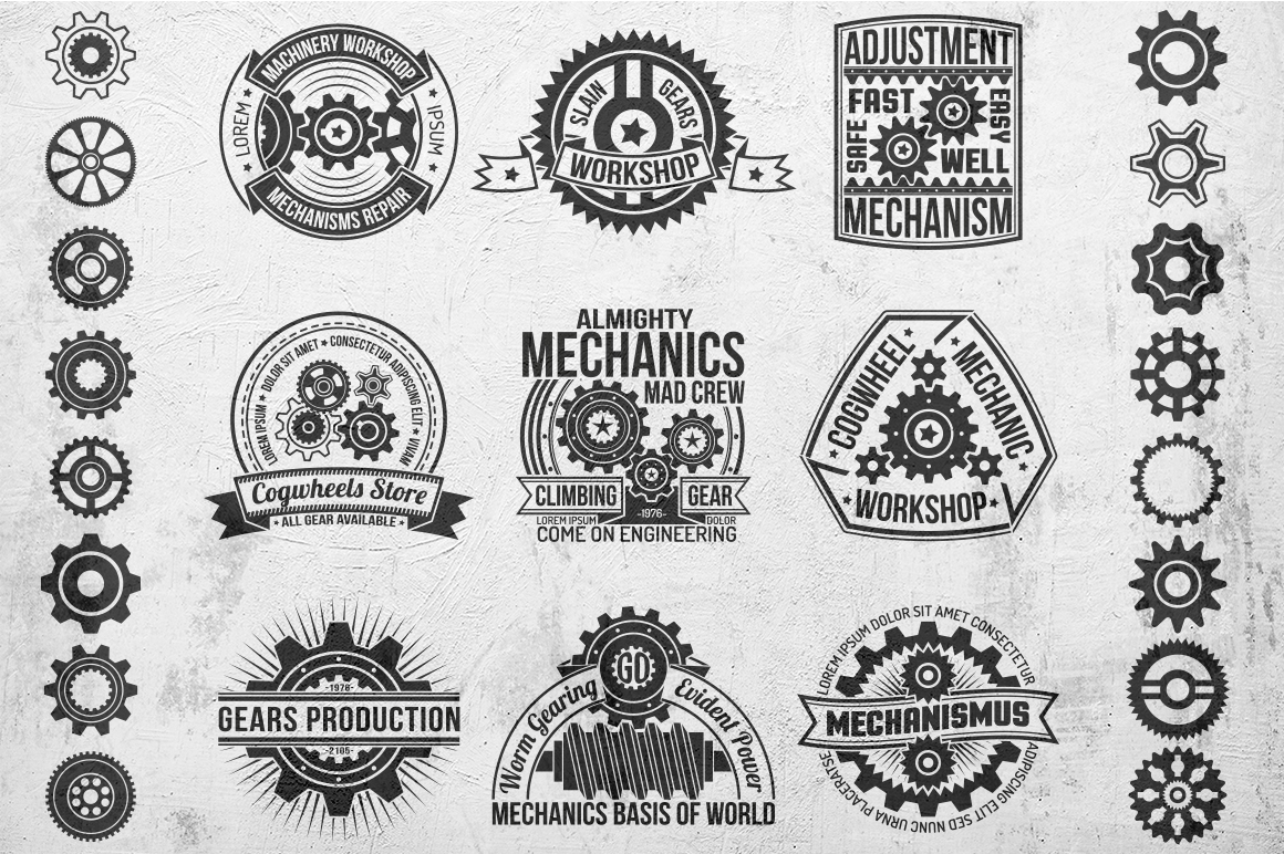Download Иллюстрация "Gears Emblem Set - Illustration" / Gears Emblem Set - Illustration - Иллюстрация на тему графика emblem badge label illustration banner professional poster stamp ribbon symbol