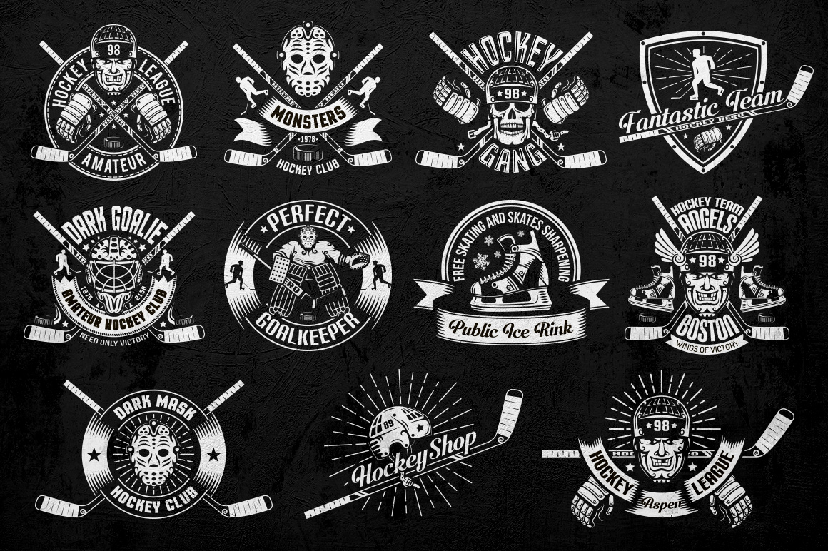 Download Иллюстрация "Hockey Logo on Dark - Illustration" / Hockey Logo on Dark - Illustration - Иллюстрация на тему графика emblem badge label illustration banner professional poster stamp ribbon symbol