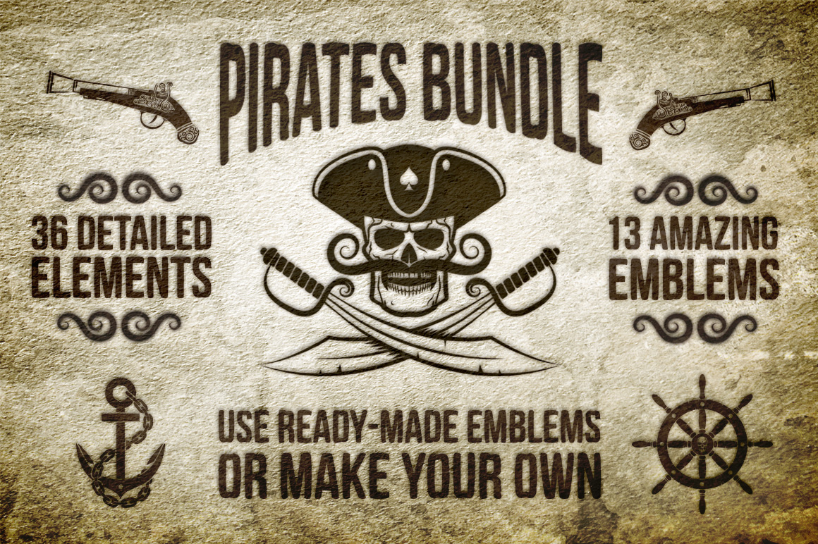 Download Иллюстрация "Pirate Bundle - Illustration" / Pirate Bundle - Illustration - Иллюстрация на тему графика emblem badge label illustration banner professional poster stamp ribbon symbol