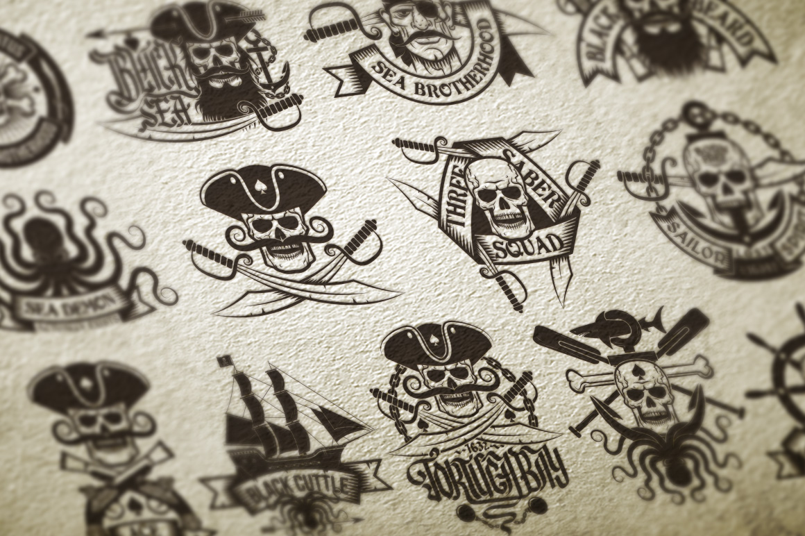 Download Иллюстрация "Pirate Bundle - Illustration" / Pirate Bundle - Illustration - Иллюстрация на тему графика emblem badge label illustration banner professional poster stamp ribbon symbol