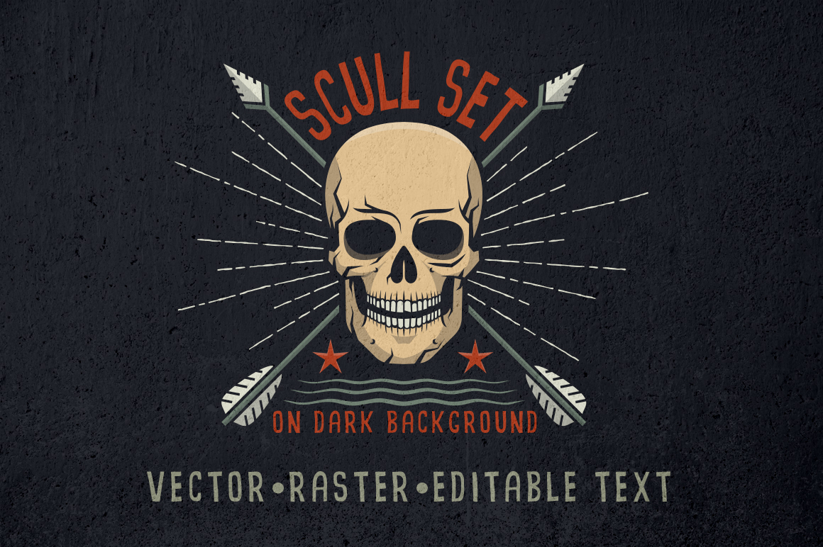 Download Иллюстрация "Skull Logo Set on Dark - Illustration" / Skull Logo Set on Dark - Illustration - Иллюстрация на тему графика emblem badge label illustration banner professional poster stamp ribbon symbol