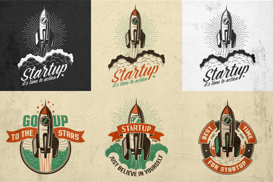 Download Иллюстрация "Startup Rocket Retro Emblem - Illustration" / Startup Rocket Retro Emblem - Illustration - Иллюстрация на тему графика emblem badge label illustration banner professional poster stamp ribbon symbol
