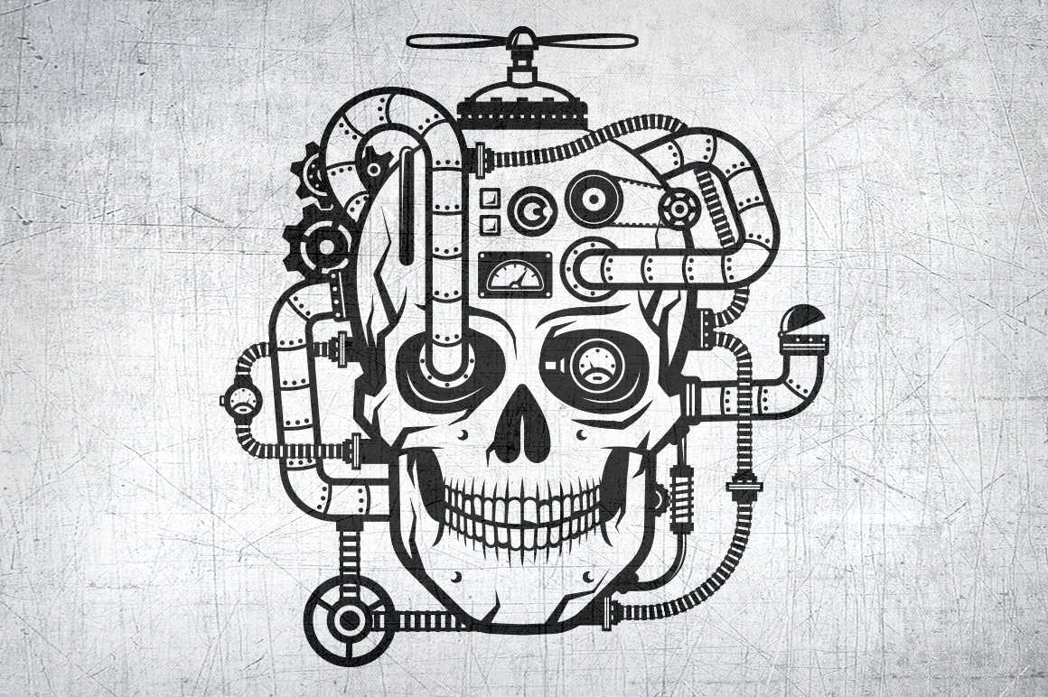 Download Иллюстрация "Steampunk Skull - Illustration" / Steampunk Skull - Illustration - Иллюстрация на тему графика emblem badge label illustration banner professional poster stamp ribbon symbol