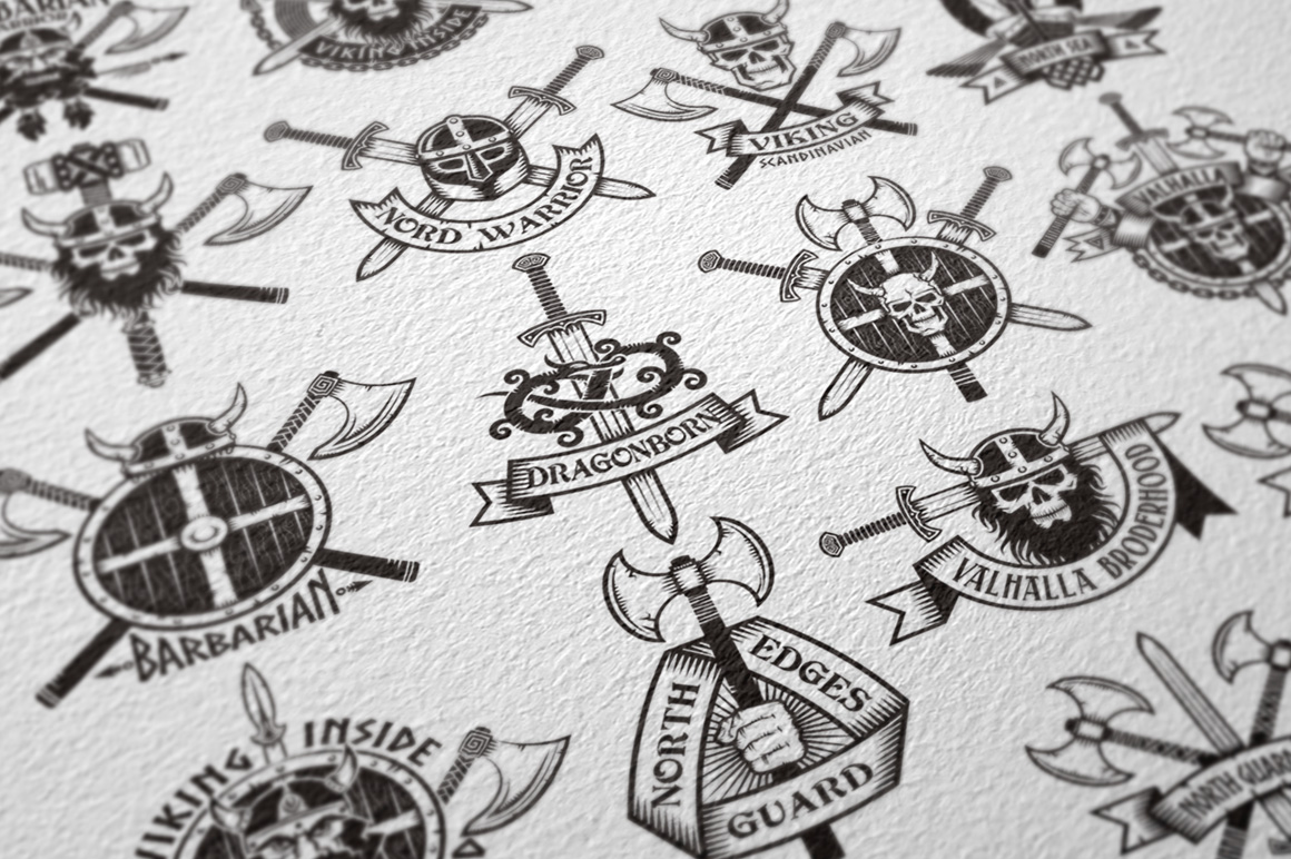 Download Иллюстрация "Vikings Bundle - Illustration" / Vikings Bundle - Illustration - Иллюстрация на тему графика emblem badge label illustration banner professional poster stamp ribbon symbol