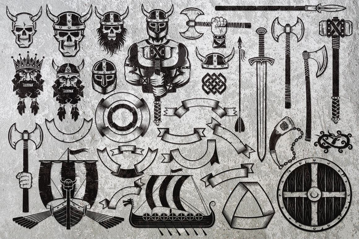 Download Иллюстрация "Vikings Bundle - Illustration" / Vikings Bundle - Illustration - Иллюстрация на тему графика emblem badge label illustration banner professional poster stamp ribbon symbol