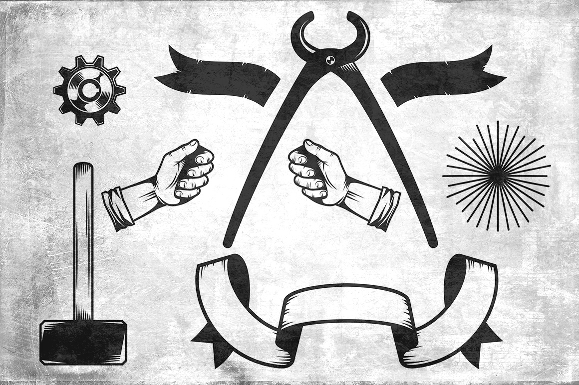 Download Иллюстрация "Blacksmith's Workshop Emblem - Illustration" / Blacksmith's Workshop Emblem - Illustration - Иллюстрация на тему графика emblem badge label illustration banner professional poster stamp ribbon symbol