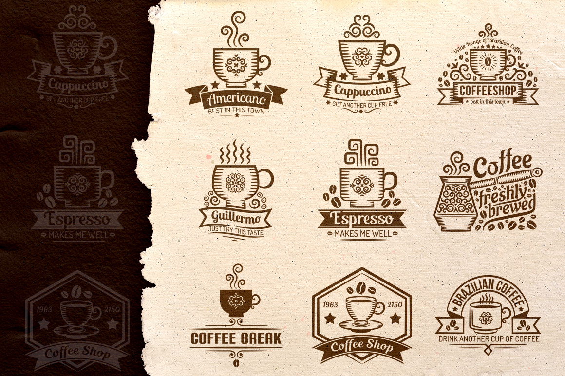 Download Иллюстрация "Coffee Set - Illustration" / Coffee Set - Illustration - Иллюстрация на тему графика emblem badge label illustration banner professional poster stamp ribbon symbol