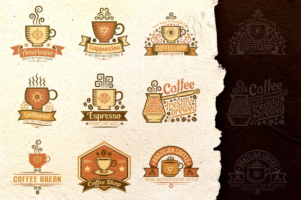 Download Иллюстрация "Coffee Set - Illustration" / Coffee Set - Illustration - Иллюстрация на тему графика emblem badge label illustration banner professional poster stamp ribbon symbol