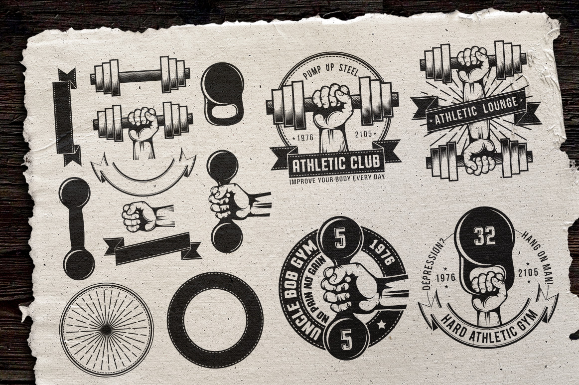 Download Иллюстрация "Gym Retro Emblem - Illustration" / Gym Retro Emblem - Illustration - Иллюстрация на тему графика emblem badge label illustration banner professional poster stamp ribbon symbol