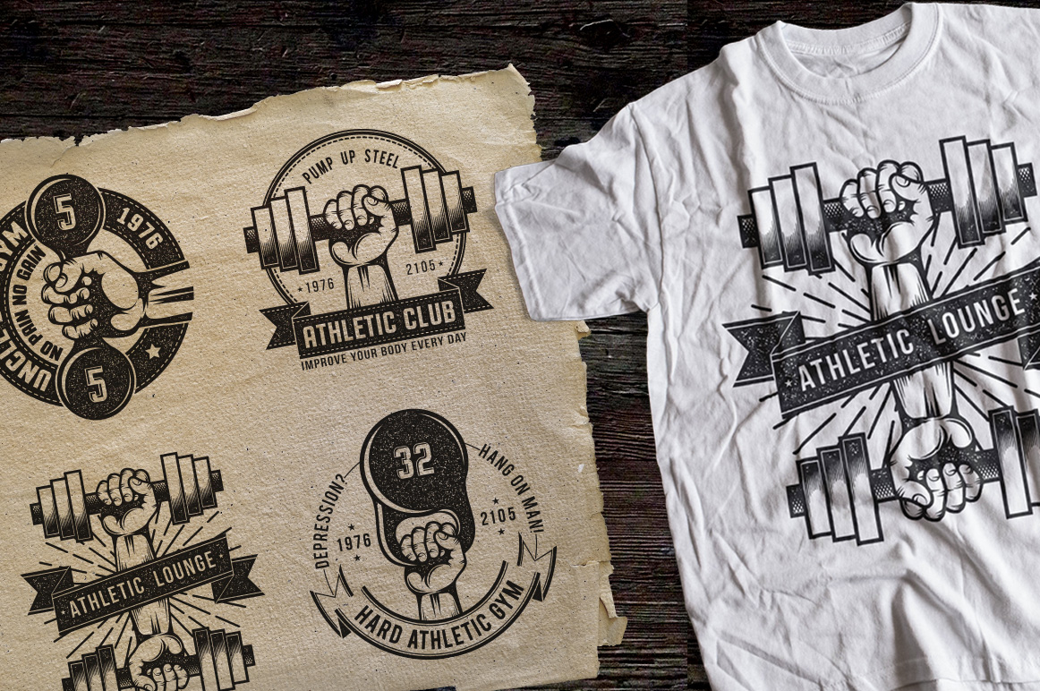 Download Иллюстрация "Gym Retro Emblem - Illustration" / Gym Retro Emblem - Illustration - Иллюстрация на тему графика emblem badge label illustration banner professional poster stamp ribbon symbol