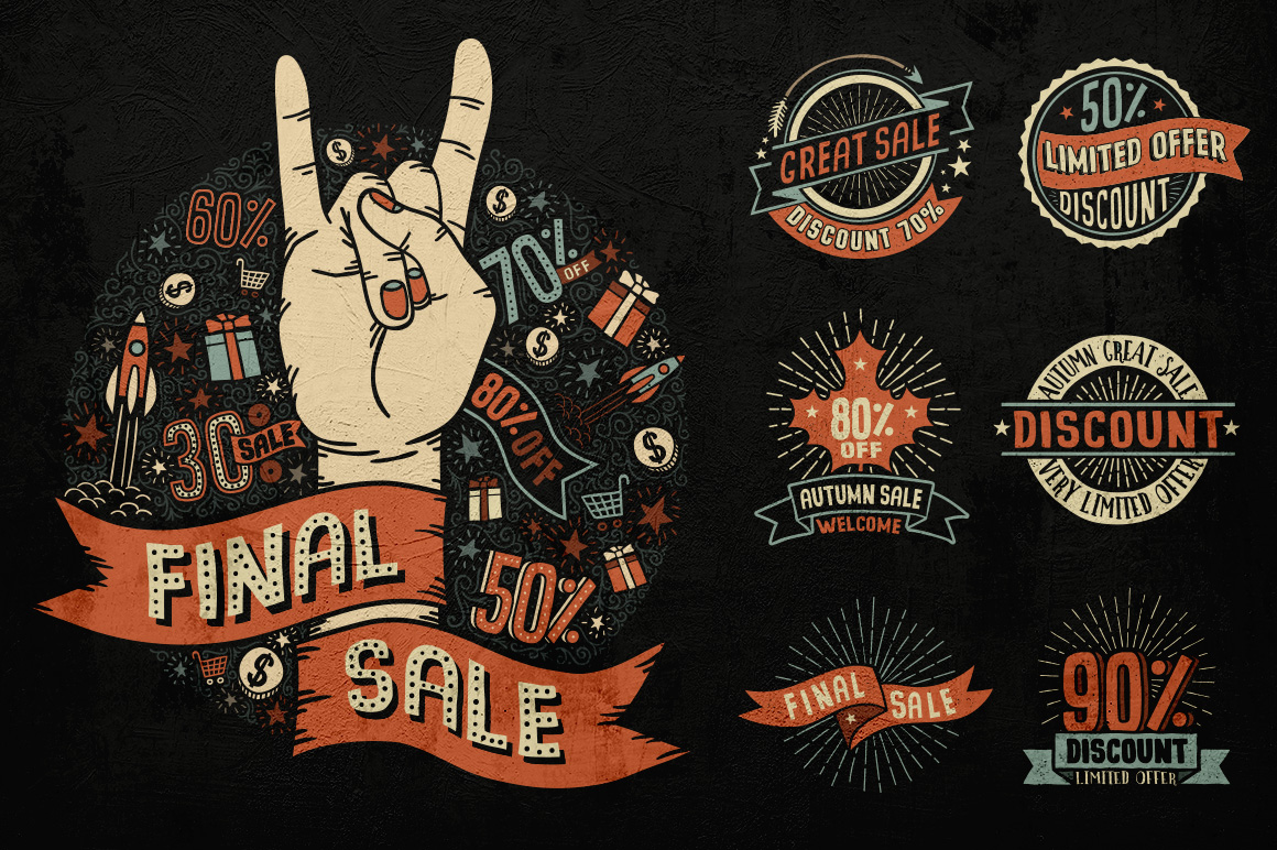 Download Иллюстрация "Sale Discount Set - Illustration" / Sale Discount Set - Illustration - Иллюстрация на тему графика emblem badge label illustration banner professional poster stamp ribbon symbol