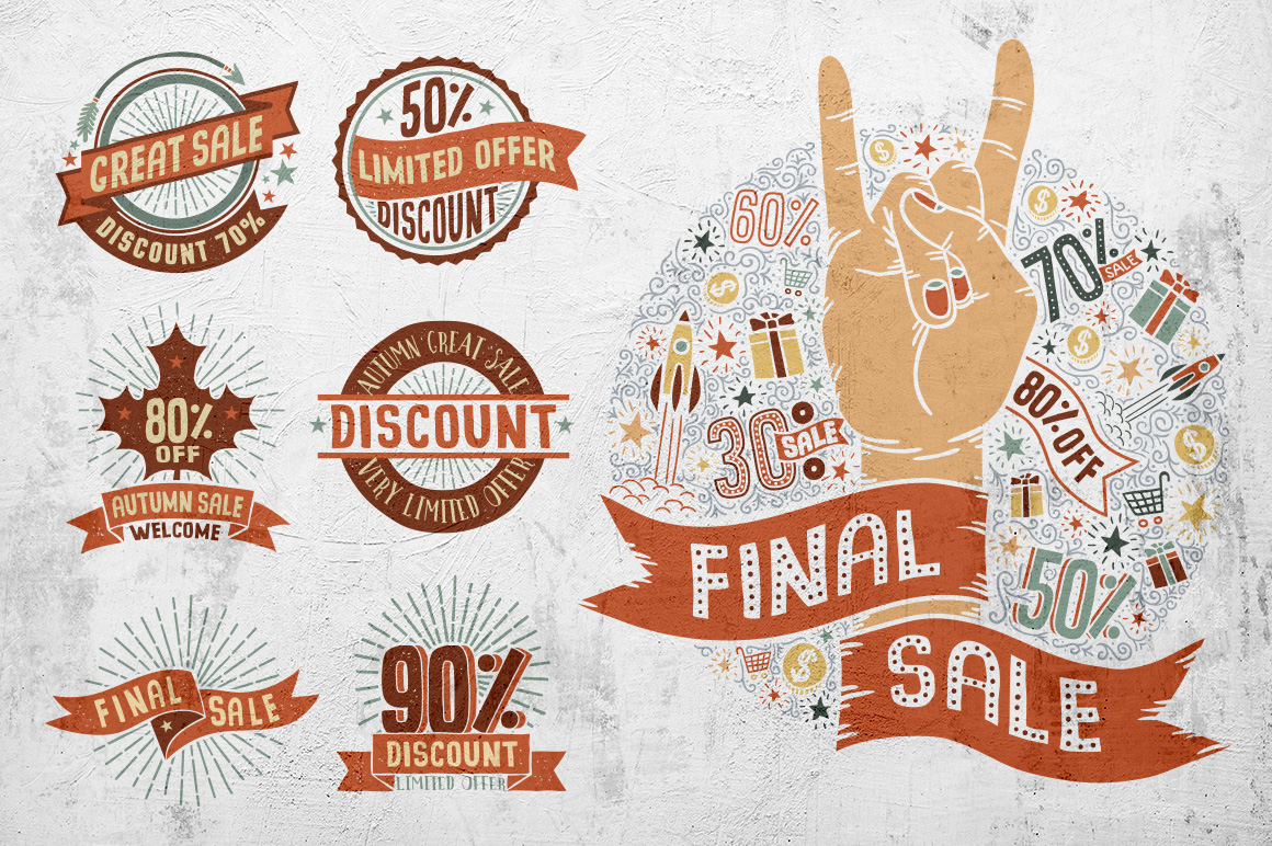 Download Иллюстрация "Sale Discount Set - Illustration" / Sale Discount Set - Illustration - Иллюстрация на тему графика emblem badge label illustration banner professional poster stamp ribbon symbol