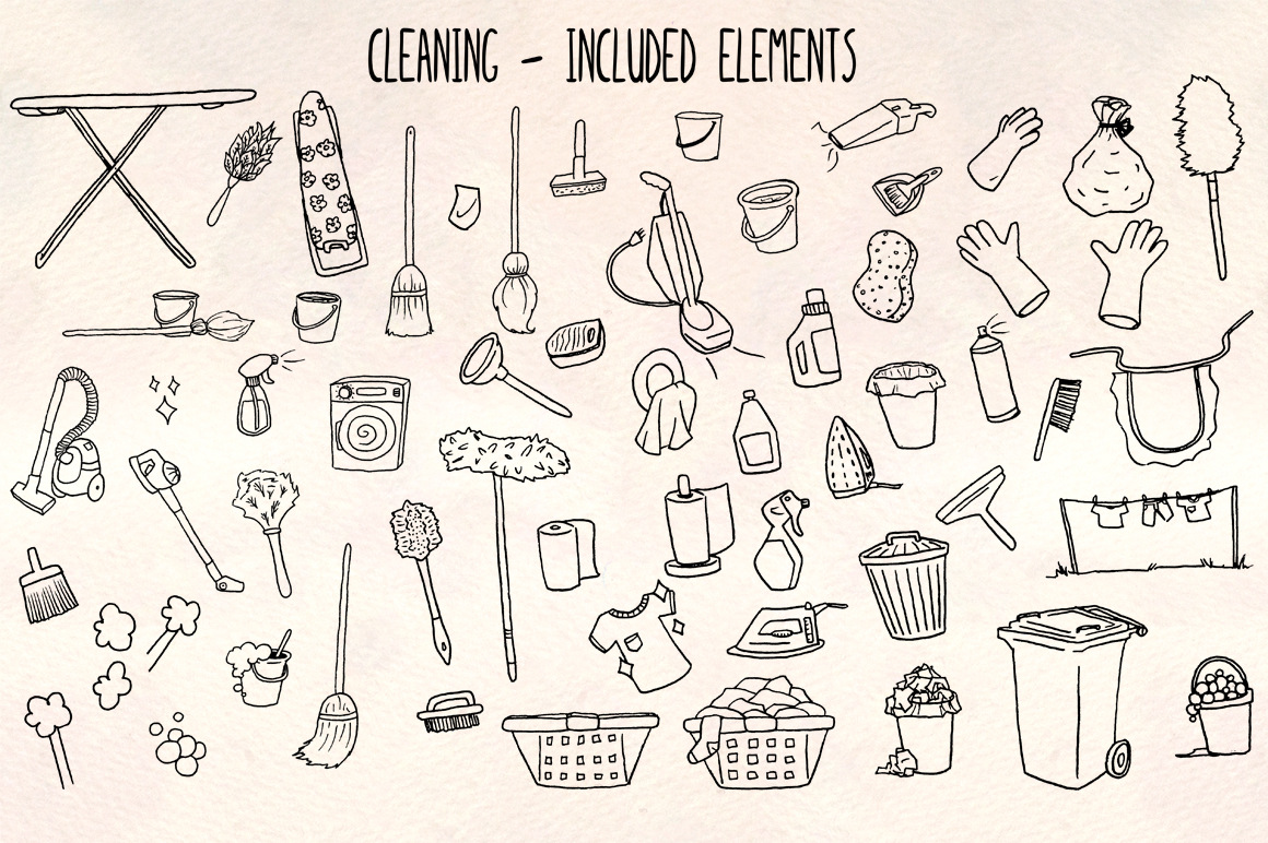 Download Иллюстрация "60 Cleaning and Housework - Illustration" / 60 Cleaning and Housework - Illustration - Иллюстрация на тему графика graphics blog illustration vector commercial use hand drawn website cleaning clip art housework domestic drawing