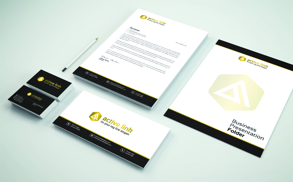 Download Фирменный стиль "Black and Golden Stationary - Corporate Identity Template" / Black and Golden Stationary - Corporate Identity Template - Фирменный стиль на тему графика corporate identity creative businesscard template black golden stationary letterhead invoice envelope folder simple office twocolor bundle