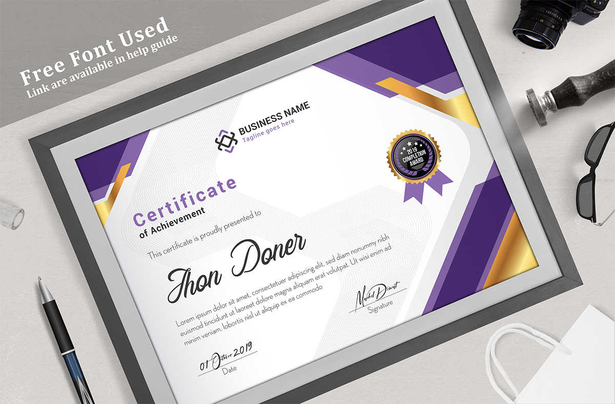 Download Шаблон сертификата "Corporate Elegant Certificate Template" / Corporate Elegant Certificate Template - Шаблон сертификата на тему графика achievement appreciation award diploma completion acknowledgement certificates eyelash nail extension modern luxury multipurpose professional training red blue gold green yellow