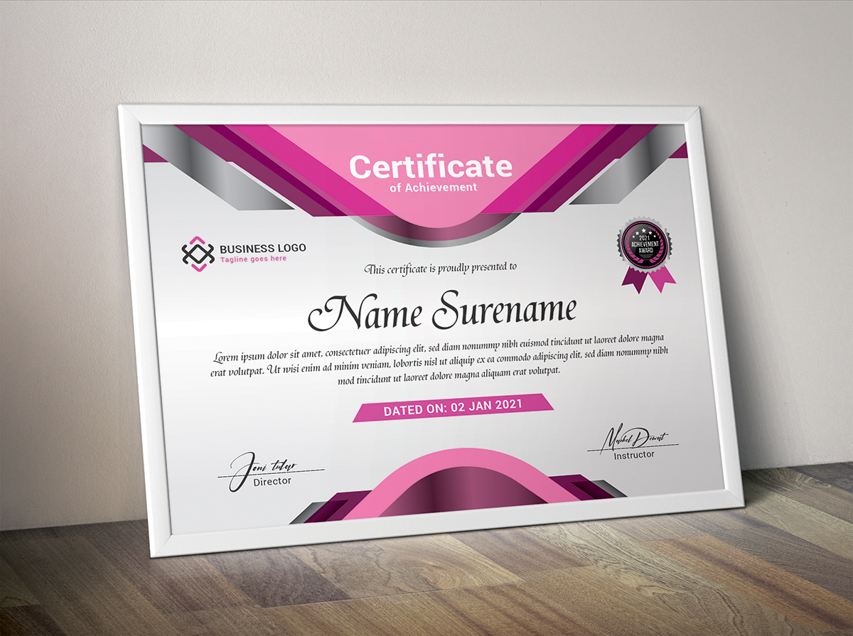 Download Шаблон сертификата "Elegant Metallic Certificate Template" / Elegant Metallic Certificate Template - Шаблон сертификата на тему графика achievement appreciation award diploma completion acknowledgement certificates eyelash nail extension modern luxury multipurpose professional training red blue gold green yellow