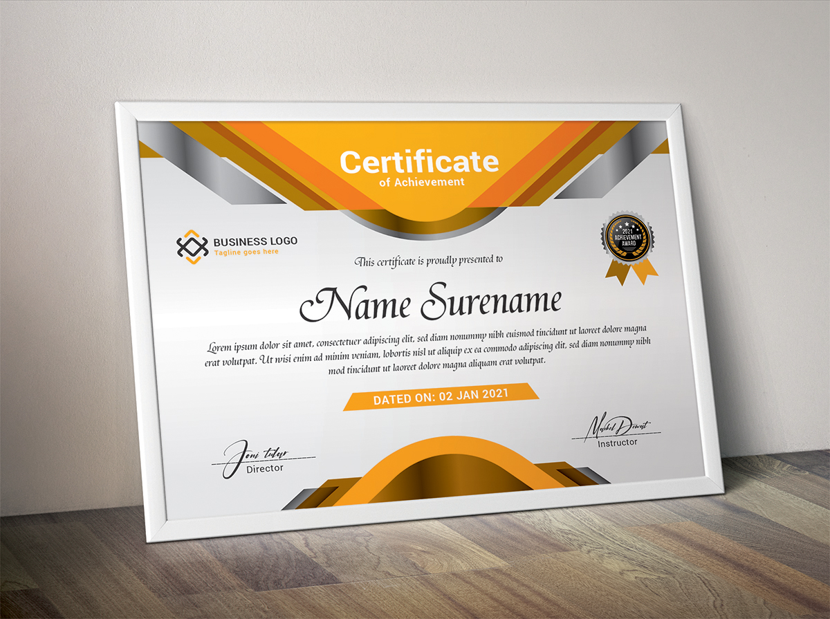 Download Шаблон сертификата "Elegant Metallic Certificate Template" / Elegant Metallic Certificate Template - Шаблон сертификата на тему графика achievement appreciation award diploma completion acknowledgement certificates eyelash nail extension modern luxury multipurpose professional training red blue gold green yellow