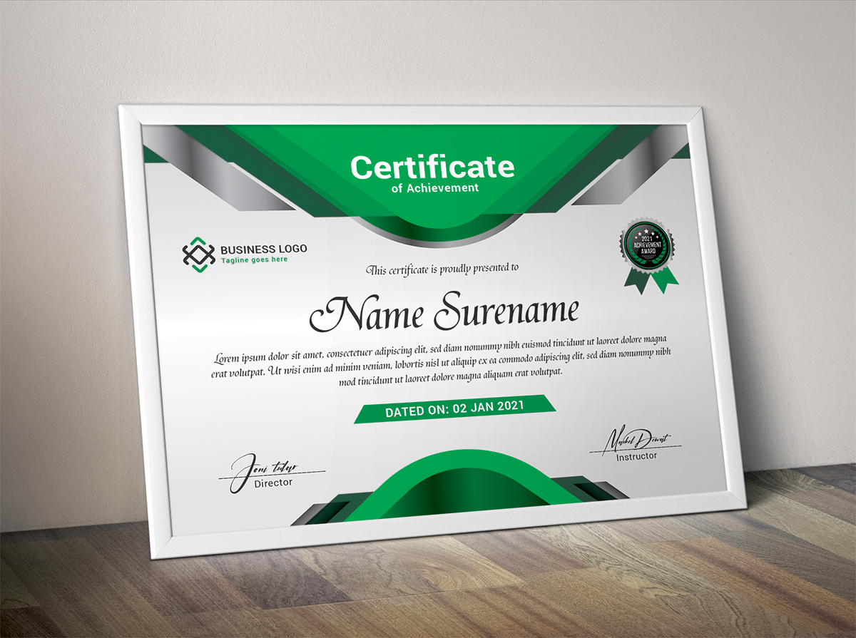 Download Шаблон сертификата "Elegant Metallic Certificate Template" / Elegant Metallic Certificate Template - Шаблон сертификата на тему графика achievement appreciation award diploma completion acknowledgement certificates eyelash nail extension modern luxury multipurpose professional training red blue gold green yellow