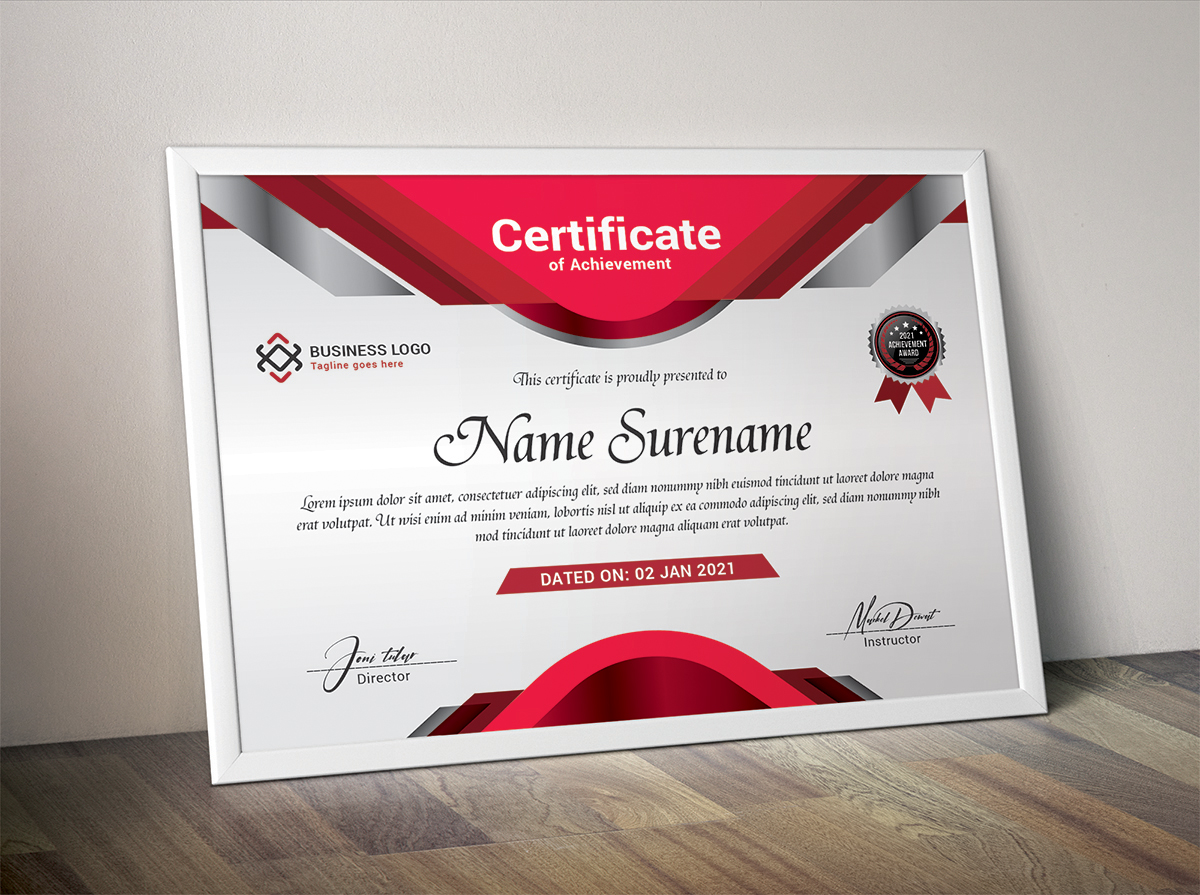 Download Шаблон сертификата "Elegant Metallic Certificate Template" / Elegant Metallic Certificate Template - Шаблон сертификата на тему графика achievement appreciation award diploma completion acknowledgement certificates eyelash nail extension modern luxury multipurpose professional training red blue gold green yellow