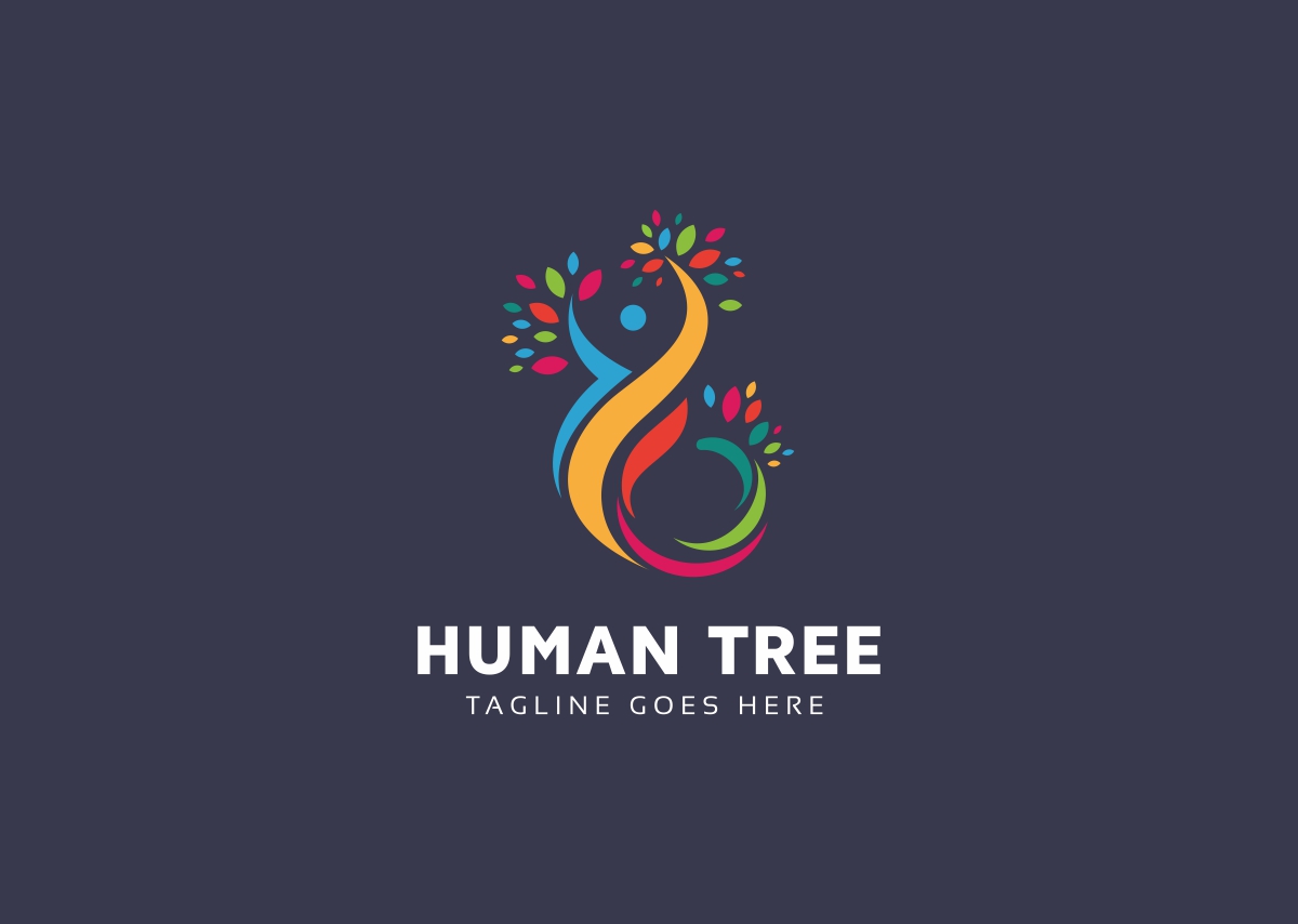 Download Шаблон логотипа "Human Tree Logo Template" / Human Tree Logo Template - Шаблон логотипа на тему графика care clinic dental family green leaf health healthy herbal medic medical medician pharmacy simple human person tree wellness