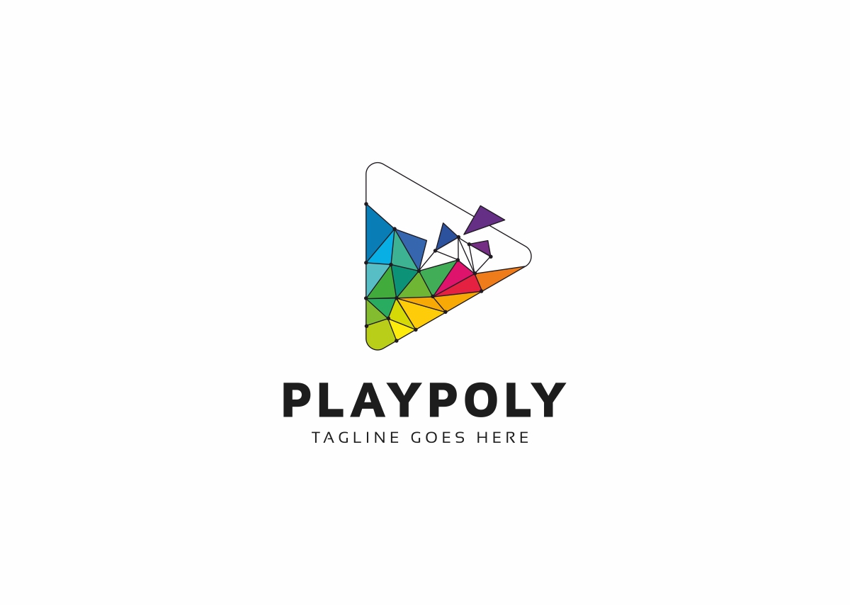 Download Шаблон логотипа "Play Polygon Logo Template" / Play Polygon Logo Template - Шаблон логотипа на тему графика agency app broadcasting communication creative digital entertainment game gamer interactive internet logo media multimedia music online play button player radio