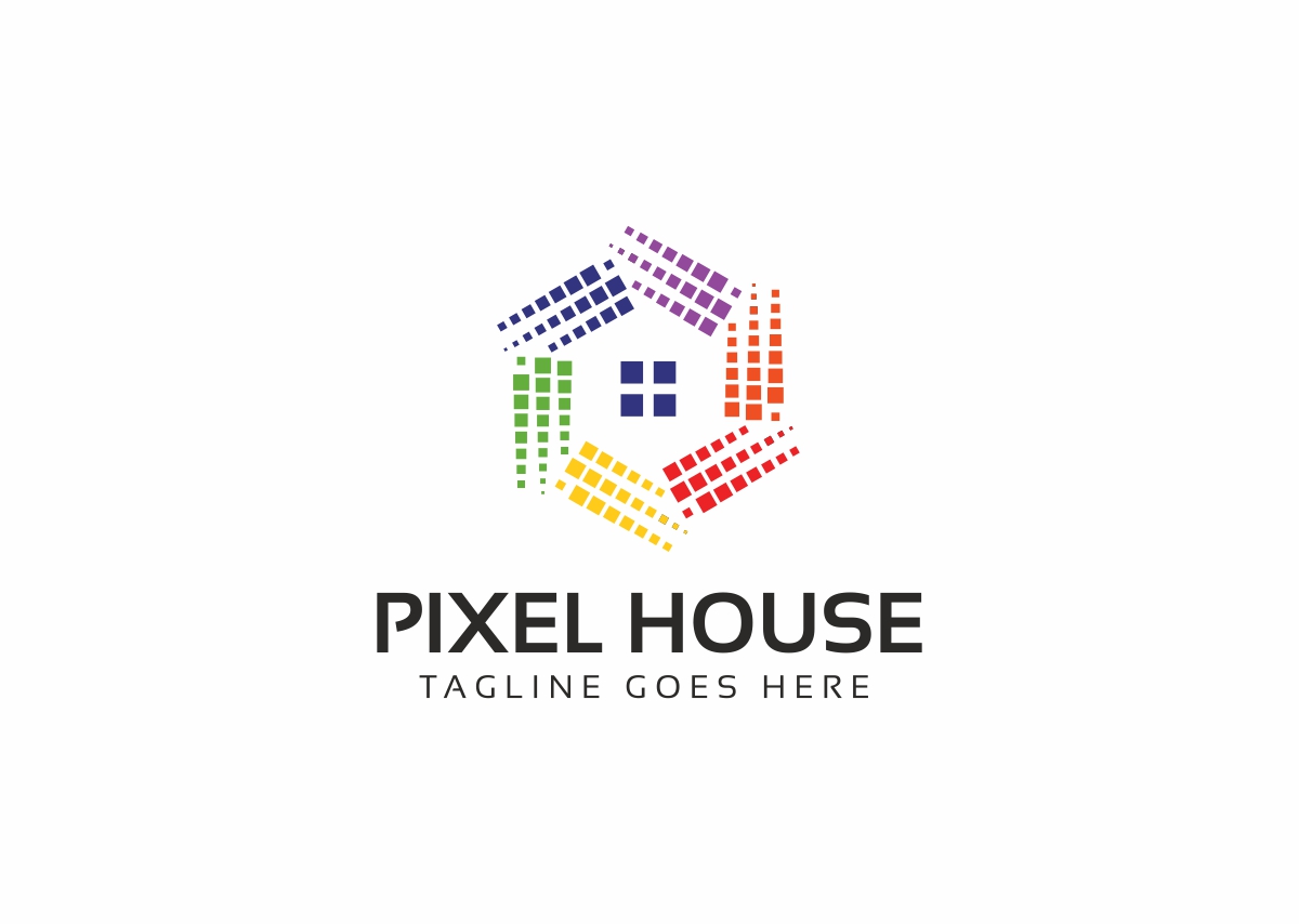 Download Шаблон логотипа "Pixel House Logo Template" / Pixel House Logo Template - Шаблон логотипа на тему графика architect architectural architecture build builder building construction detached house eco house elegant home decor finder staging houses housing colorful pixel