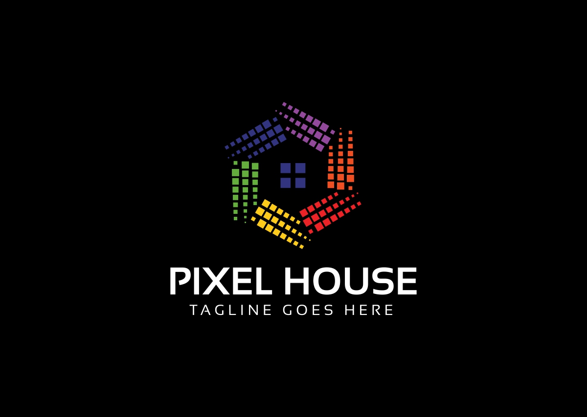 Download Шаблон логотипа "Pixel House Logo Template" / Pixel House Logo Template - Шаблон логотипа на тему графика architect architectural architecture build builder building construction detached house eco house elegant home decor finder staging houses housing colorful pixel