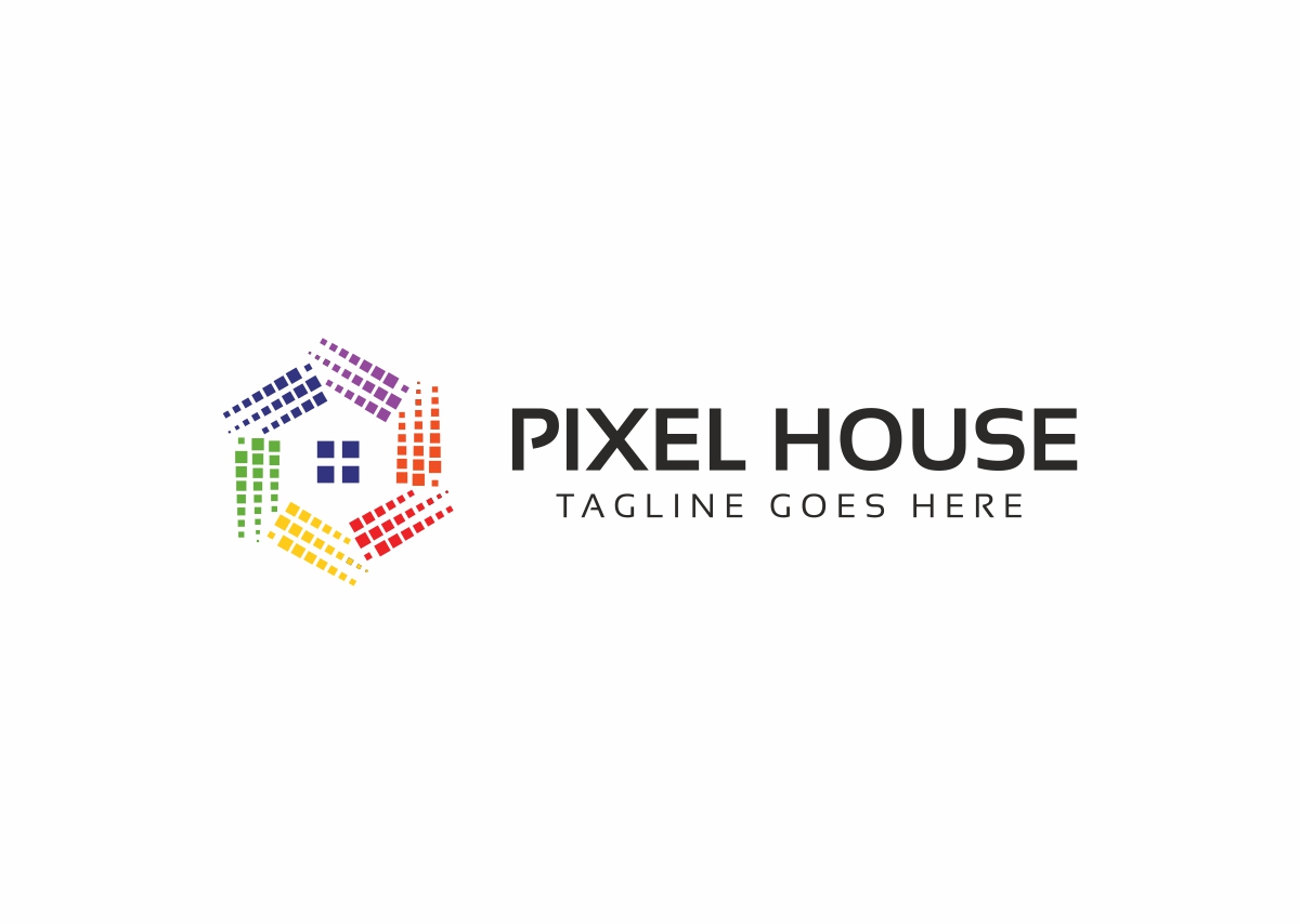 Download Шаблон логотипа "Pixel House Logo Template" / Pixel House Logo Template - Шаблон логотипа на тему графика architect architectural architecture build builder building construction detached house eco house elegant home decor finder staging houses housing colorful pixel