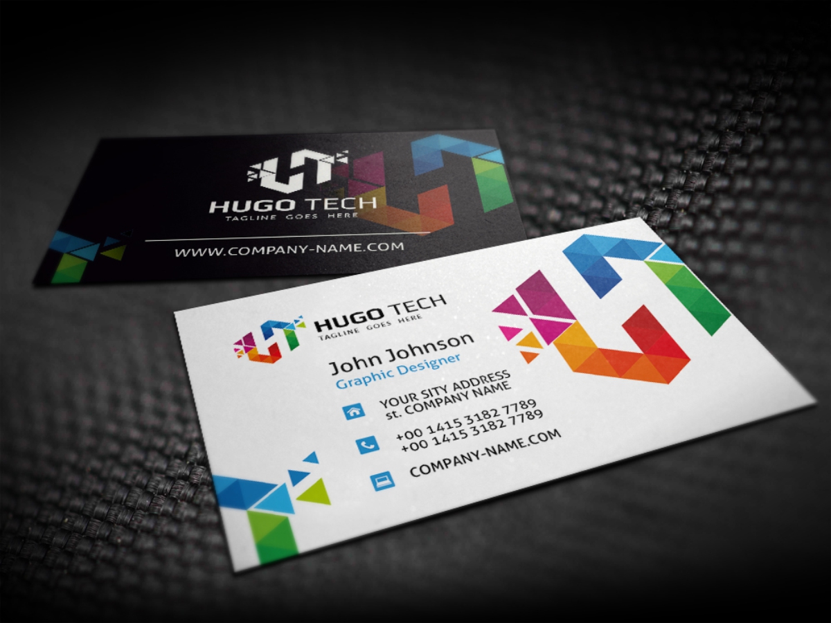 Download Фирменный стиль "Hugo Tech Poligon Business Card - Corporate Identity Template" / Hugo Tech Poligon Business Card - Corporate Identity Template - Фирменный стиль на тему графика agency business card clean color company corporate creative dark grey design designer elegant eps file geniuspoint idml indd indesign minimal