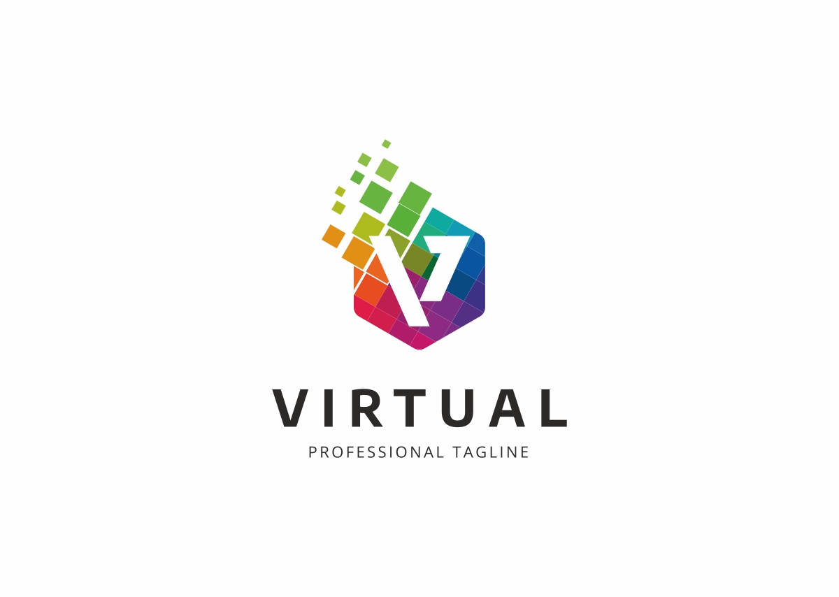 Download Шаблон логотипа "Virtual - V Letter Polygon Logo Template" / Virtual - V Letter Polygon Logo Template - Шаблон логотипа на тему графика alphabet app brand color colour creative design digital graphic icon initial letter v logo media monogram mozaic negative space pixel