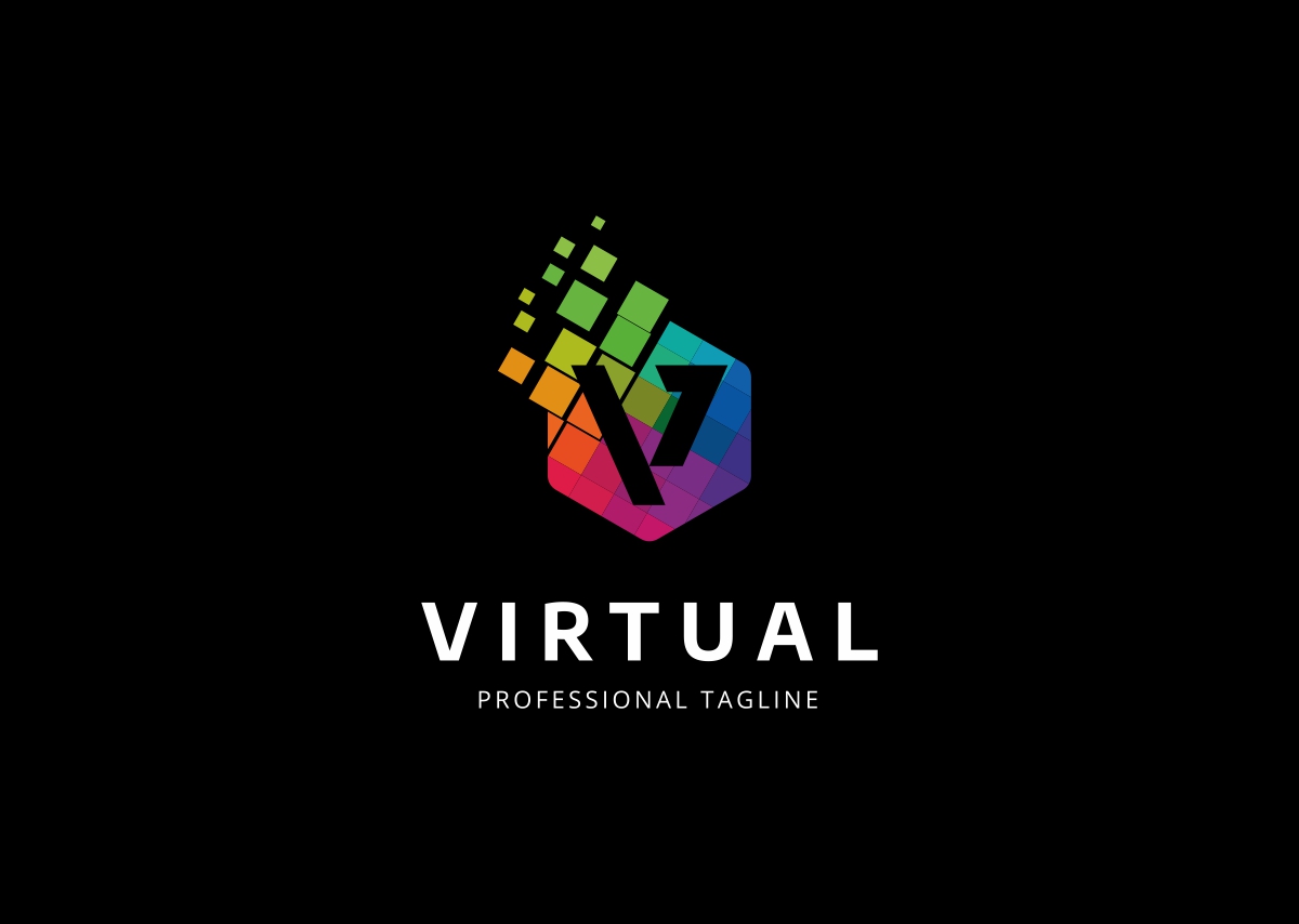 Download Шаблон логотипа "Virtual - V Letter Polygon Logo Template" / Virtual - V Letter Polygon Logo Template - Шаблон логотипа на тему графика alphabet app brand color colour creative design digital graphic icon initial letter v logo media monogram mozaic negative space pixel