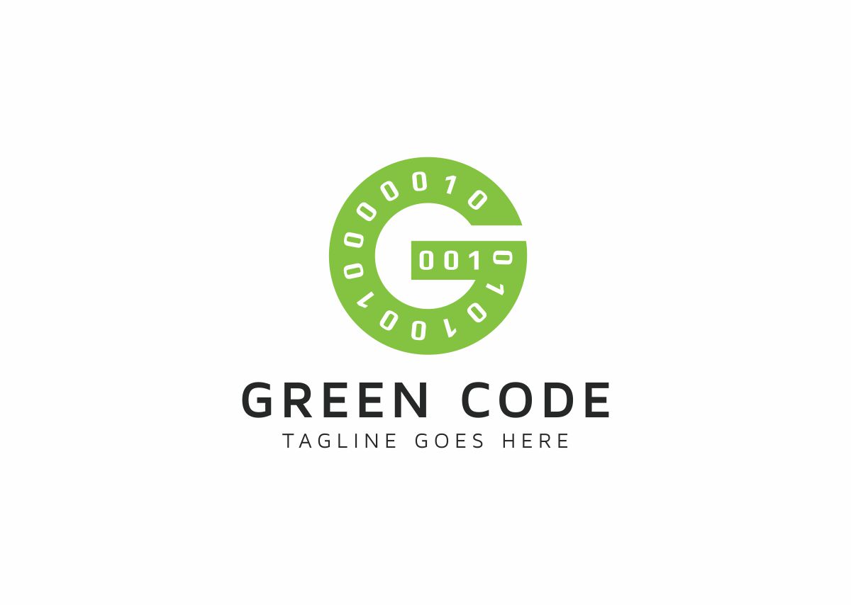 Download Шаблон логотипа "Green Code Logo Template" / Green Code Logo Template - Шаблон логотипа на тему графика brackets code coding expression flat green logic programming simple slash software technology app g letter logo game gamer media modern