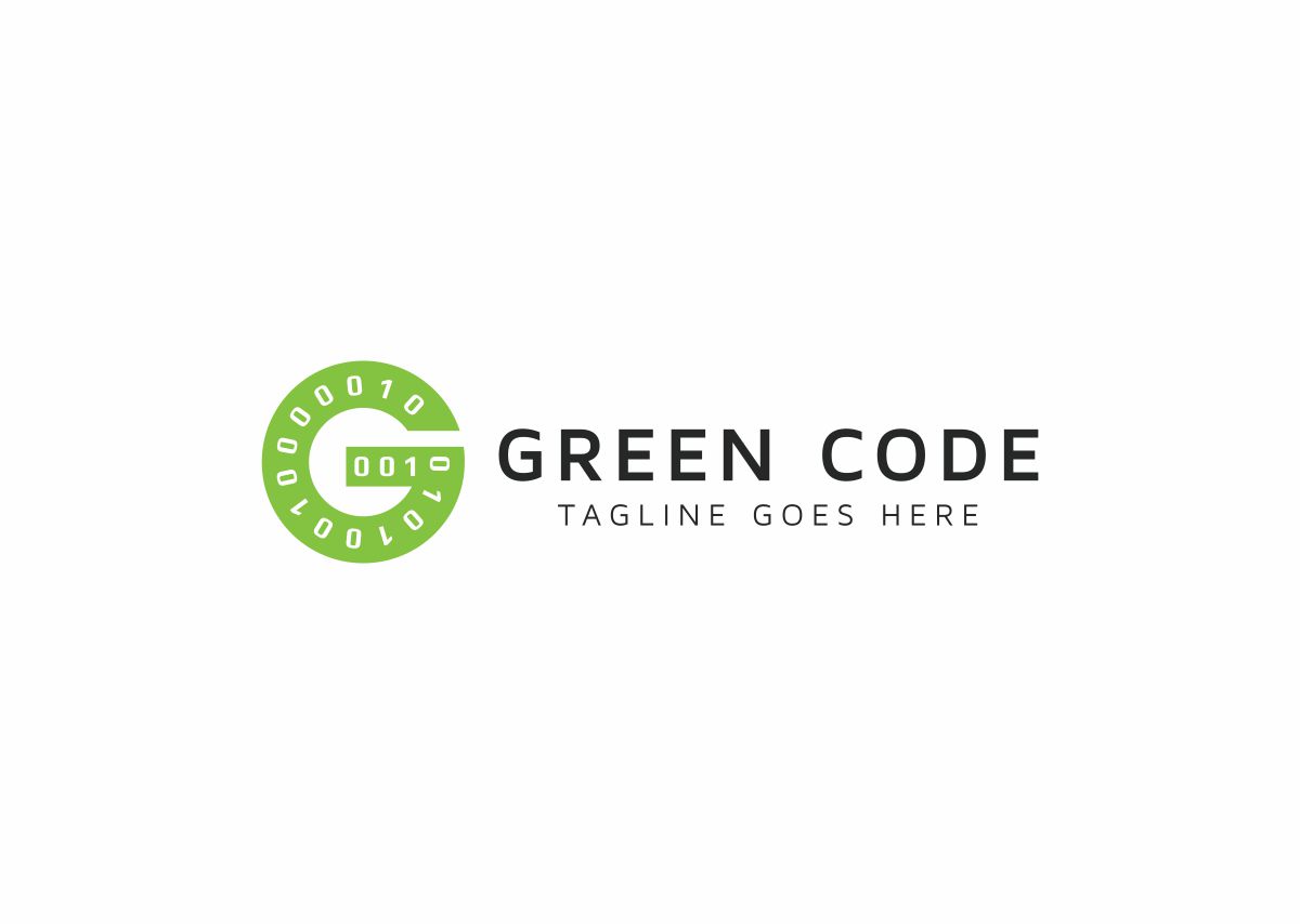 Download Шаблон логотипа "Green Code Logo Template" / Green Code Logo Template - Шаблон логотипа на тему графика brackets code coding expression flat green logic programming simple slash software technology app g letter logo game gamer media modern