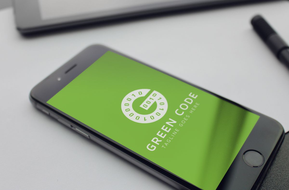 Download Шаблон логотипа "Green Code Logo Template" / Green Code Logo Template - Шаблон логотипа на тему графика brackets code coding expression flat green logic programming simple slash software technology app g letter logo game gamer media modern