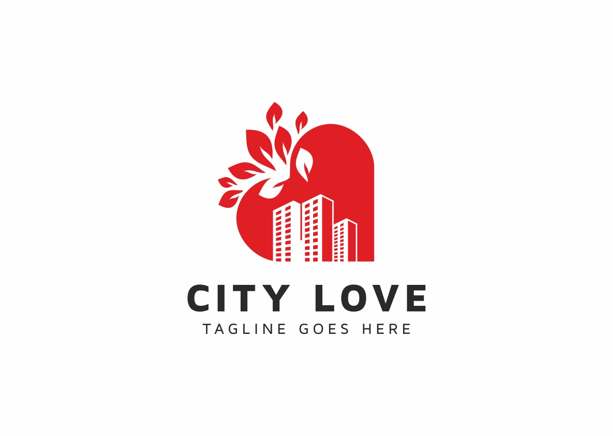 Download Шаблон логотипа "City Love Logo Template" / City Love Logo Template - Шаблон логотипа на тему графика box building capital children city home house land location love metropolis newyork people place property real estate smart social town