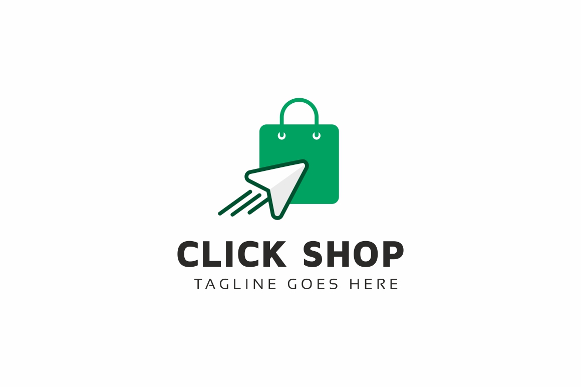 Download Шаблон логотипа "Click Shop Logo Template" / Click Shop Logo Template - Шаблон логотипа на тему графика arrow bag buy buying cart click discount e shop store ecommerce market money online promotion retail logo seller share sharing