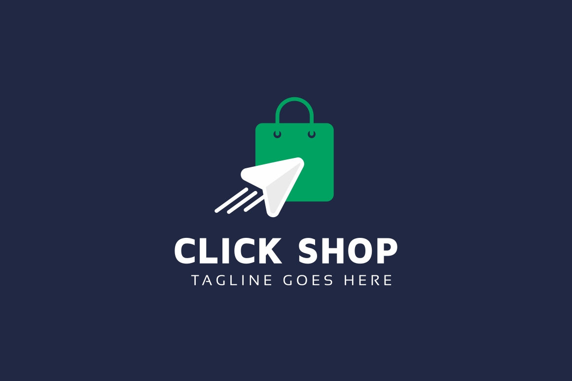Download Шаблон логотипа "Click Shop Logo Template" / Click Shop Logo Template - Шаблон логотипа на тему графика arrow bag buy buying cart click discount e shop store ecommerce market money online promotion retail logo seller share sharing