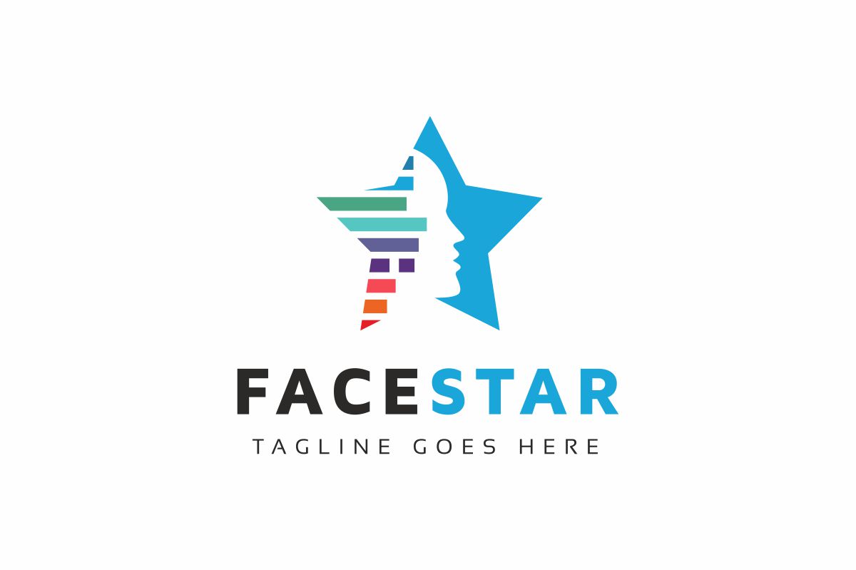 Download Шаблон логотипа "Face Star Logo Template" / Face Star Logo Template - Шаблон логотипа на тему графика abstract app blue colorful creative digital face head human digital idea mind high tech hitech pixel internet modern pixel man