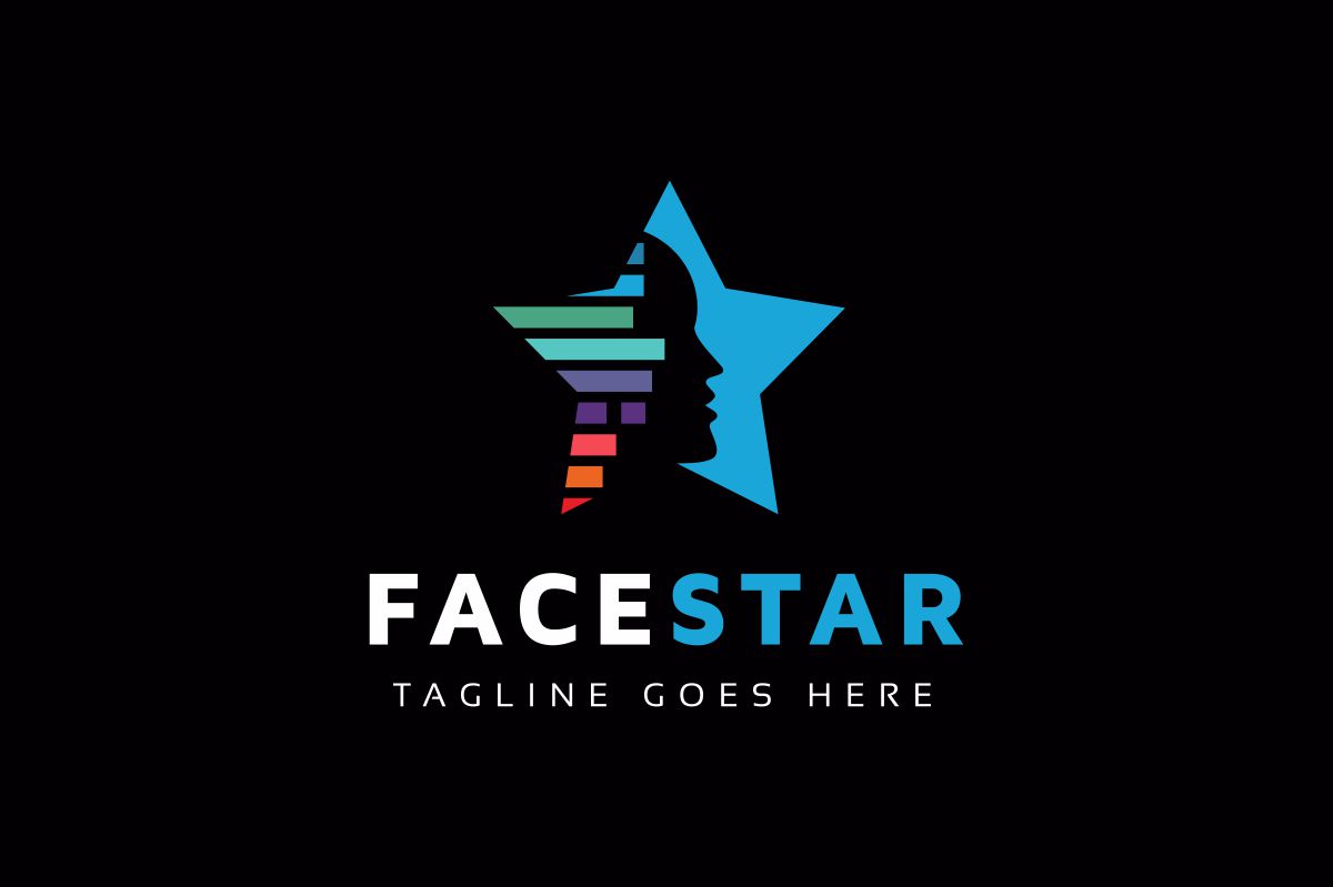Download Шаблон логотипа "Face Star Logo Template" / Face Star Logo Template - Шаблон логотипа на тему графика abstract app blue colorful creative digital face head human digital idea mind high tech hitech pixel internet modern pixel man