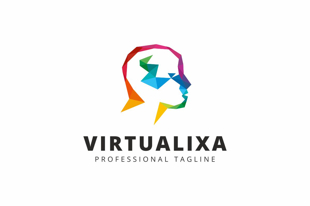 Download Шаблон логотипа "Human Polygon Logo Template" / Human Polygon Logo Template - Шаблон логотипа на тему графика 3d augmented reality brainstorm brand branding colorful concept development digital exchange experience gaming generation head human idea media mind network