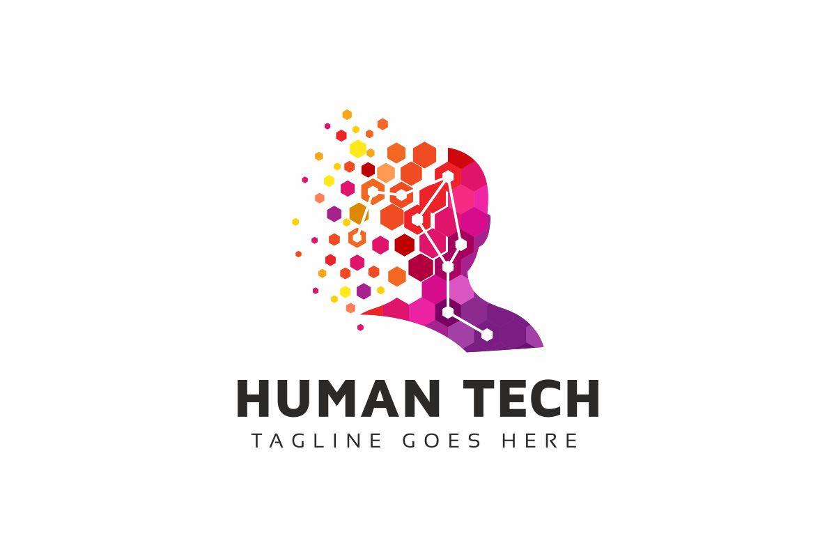 Download Шаблон логотипа "Human Tech Logo Template" / Human Tech Logo Template - Шаблон логотипа на тему графика 3d ai artificial intelligence blue colorful communication computer corporate developer digital face green head high tech human innovation internet it