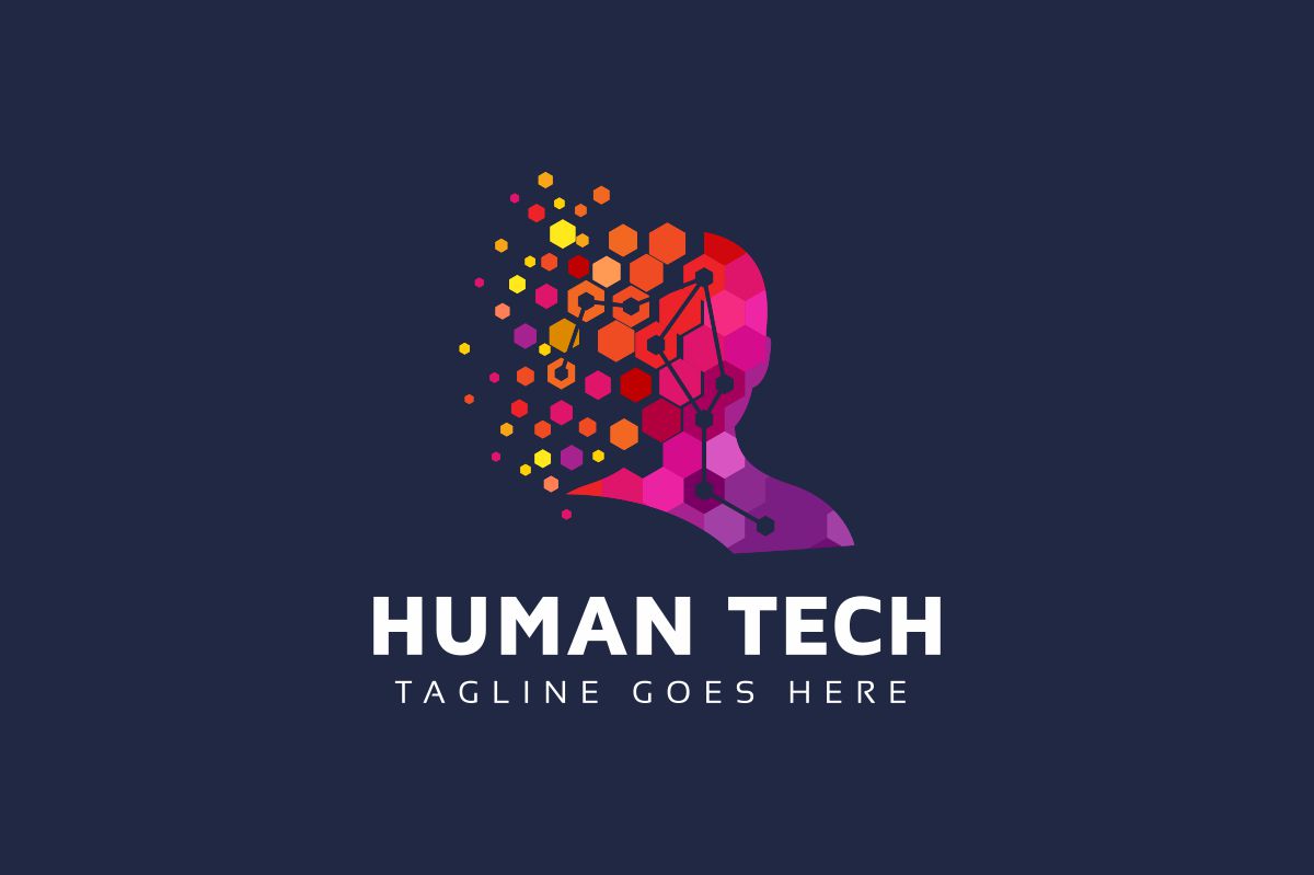 Download Шаблон логотипа "Human Tech Logo Template" / Human Tech Logo Template - Шаблон логотипа на тему графика 3d ai artificial intelligence blue colorful communication computer corporate developer digital face green head high tech human innovation internet it