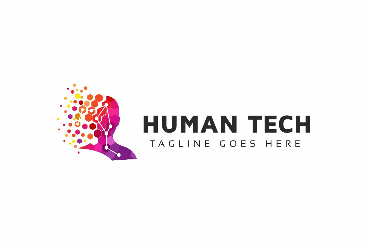 Download Шаблон логотипа "Human Tech Logo Template" / Human Tech Logo Template - Шаблон логотипа на тему графика 3d ai artificial intelligence blue colorful communication computer corporate developer digital face green head high tech human innovation internet it