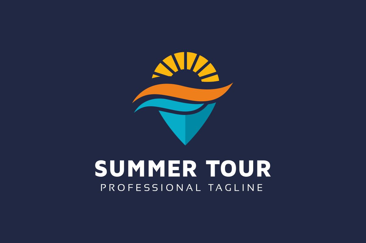 Download Шаблон логотипа "Summer Tour Logo Template" / Summer Tour Logo Template - Шаблон логотипа на тему графика ai air airplane aviation beach blue business colorful company eps file getaway happy holiday leisure logo plane sea summer template