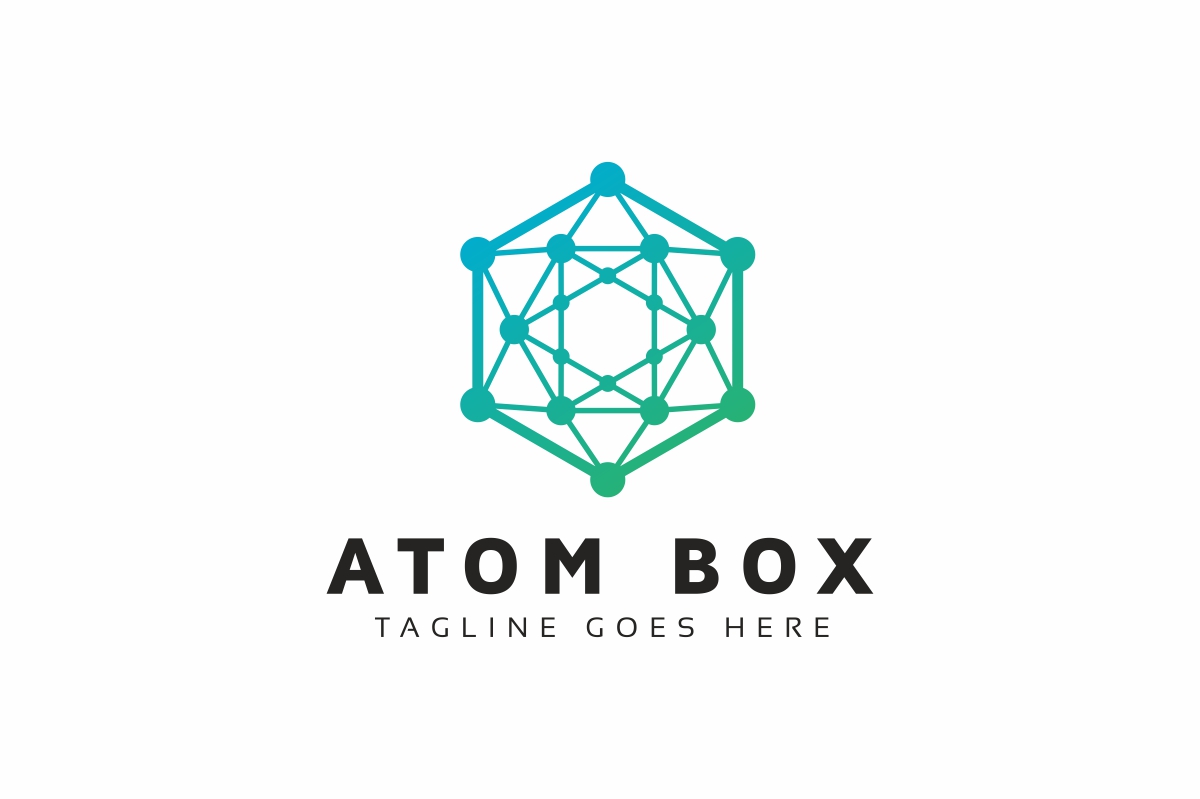 Download Шаблон логотипа "Atom Box Logo Template" / Atom Box Logo Template - Шаблон логотипа на тему графика abstract arrow logo atom logo bleu colorful communication connection creative global globe hexagon hub innovative lab network out of the