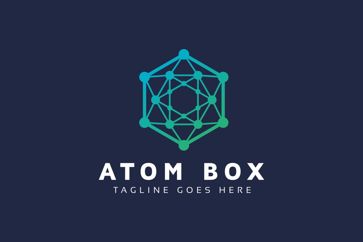 Download Шаблон логотипа "Atom Box Logo Template" / Atom Box Logo Template - Шаблон логотипа на тему графика abstract arrow logo atom logo bleu colorful communication connection creative global globe hexagon hub innovative lab network out of the