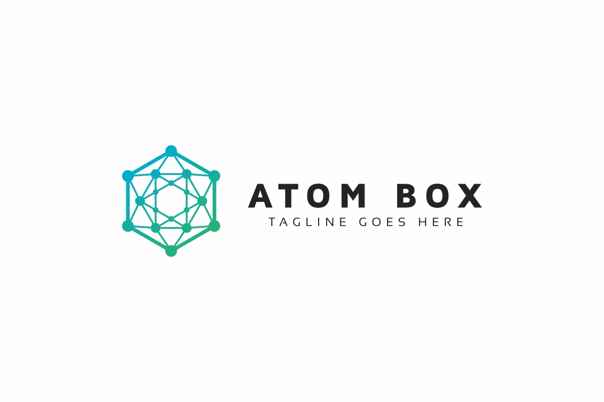 Download Шаблон логотипа "Atom Box Logo Template" / Atom Box Logo Template - Шаблон логотипа на тему графика abstract arrow logo atom logo bleu colorful communication connection creative global globe hexagon hub innovative lab network out of the