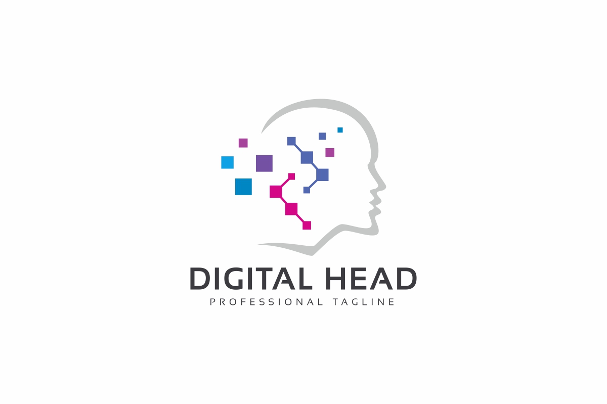 Download Шаблон логотипа "Digital Head Logo Template" / Digital Head Logo Template - Шаблон логотипа на тему графика abstract app blue colorful creative digital face head human digital idea mind high tech hitech pixel internet modern pixel man