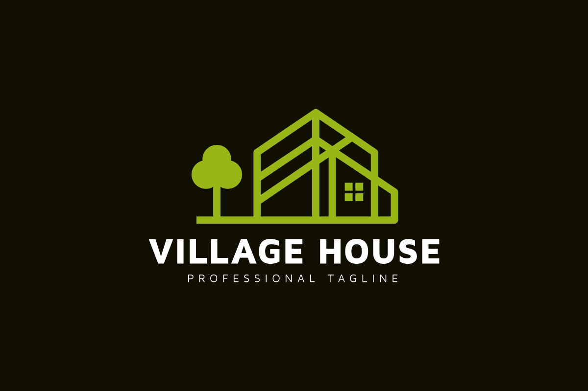 Download Шаблон логотипа "Village House Logo Template" / Village House Logo Template - Шаблон логотипа на тему графика building camping child children construction eco family garden green home house kid kids leaf leaves nature neighborhood outdoor outdoors plant
