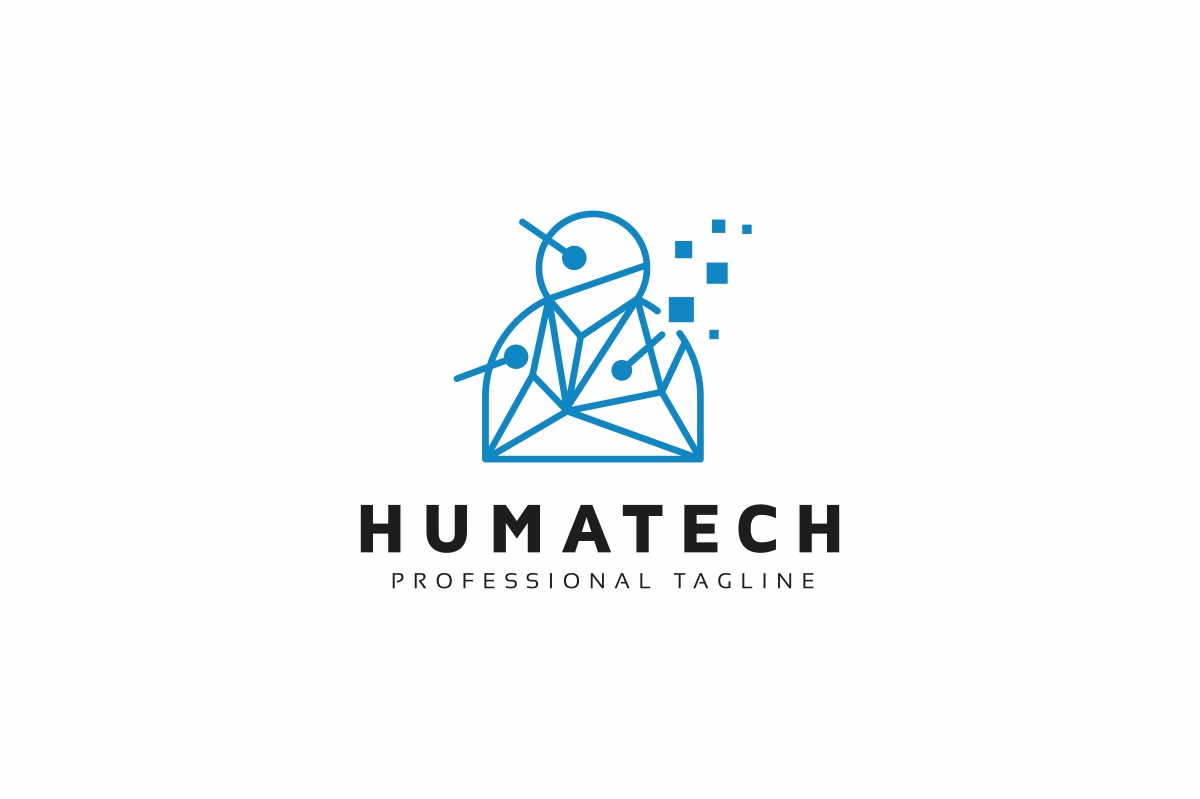 Download Шаблон логотипа "Human Tech Logo Template" / Human Tech Logo Template - Шаблон логотипа на тему графика 3d ai artificial intelligence blue colorful communication computer corporate developer digital face green head high tech human innovation internet it